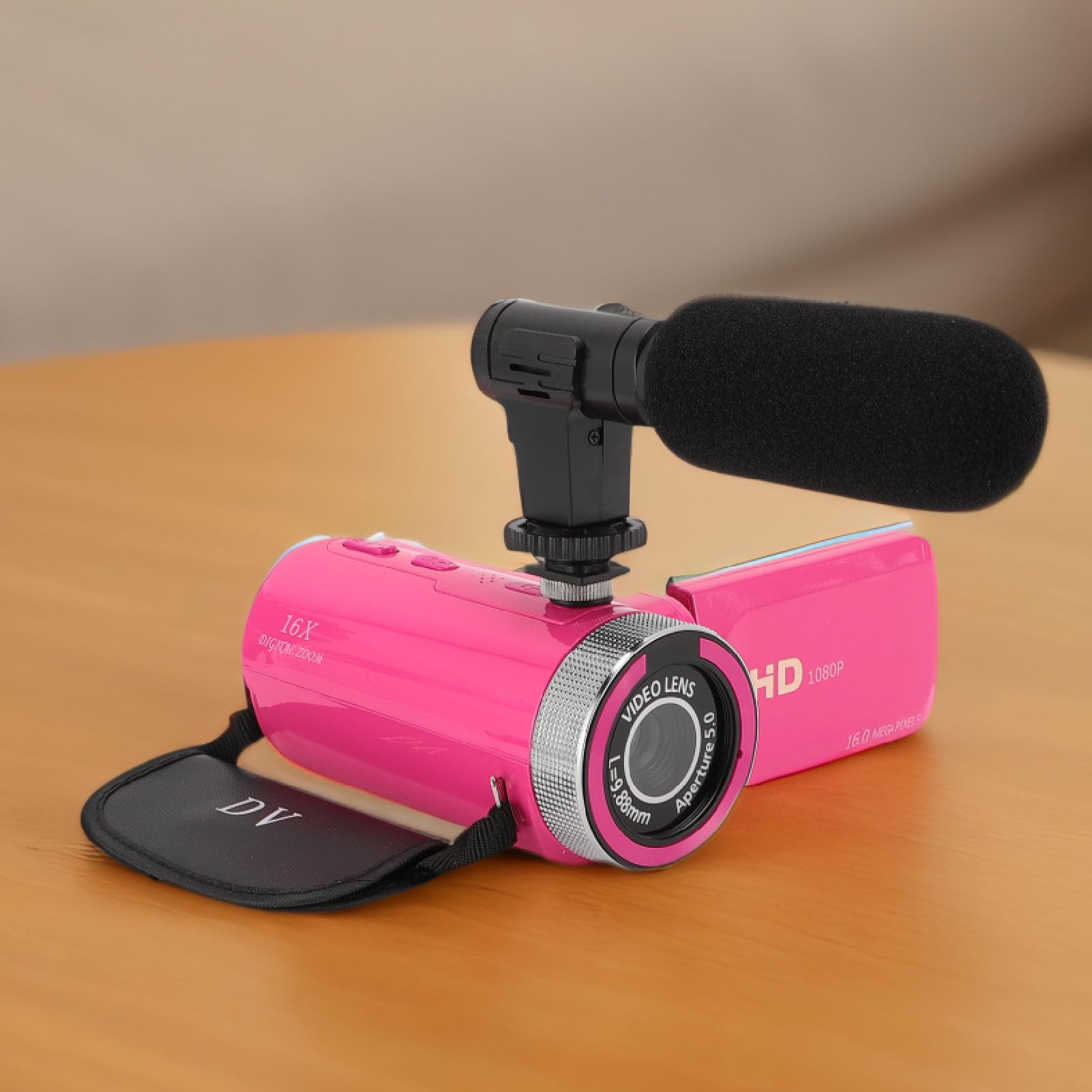 Kamera Wideo, Cyfrowy Aparat do Nagrywania Ekranu, Full HD 1080P 15FPS 16MP 2,4 Cala, Obrót o 270 Stopni LCD, 16-krotny Zoom Cyfrowy Kamera z Mikrofonem i Akumulatorem 1020 MAh