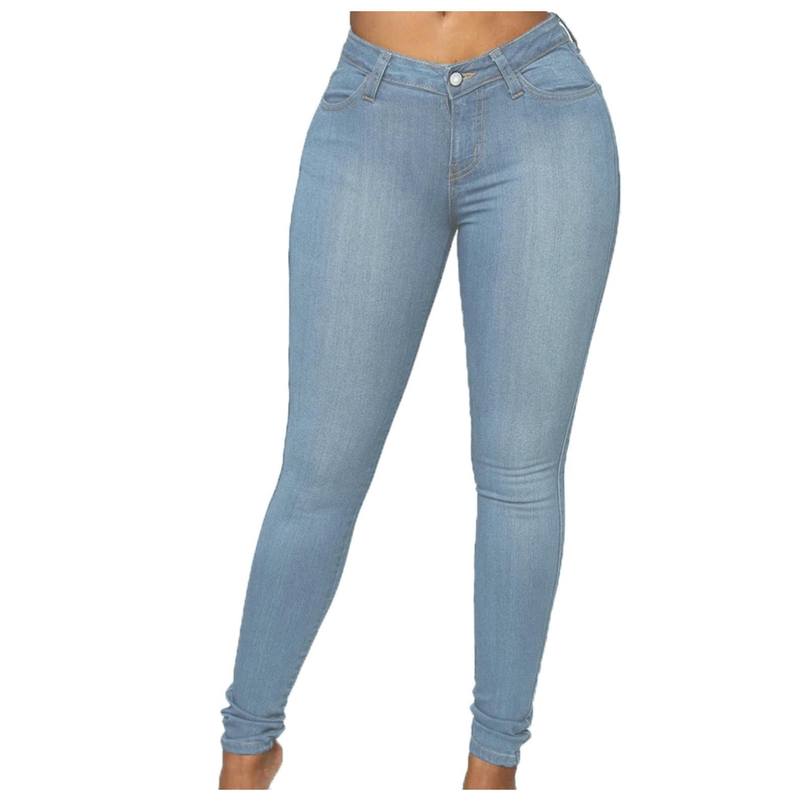 Jeans da Donna in Vita Alta Donna-allungamento del Denim Push-up, di Cerniera, Push-up-azzurro-2xl