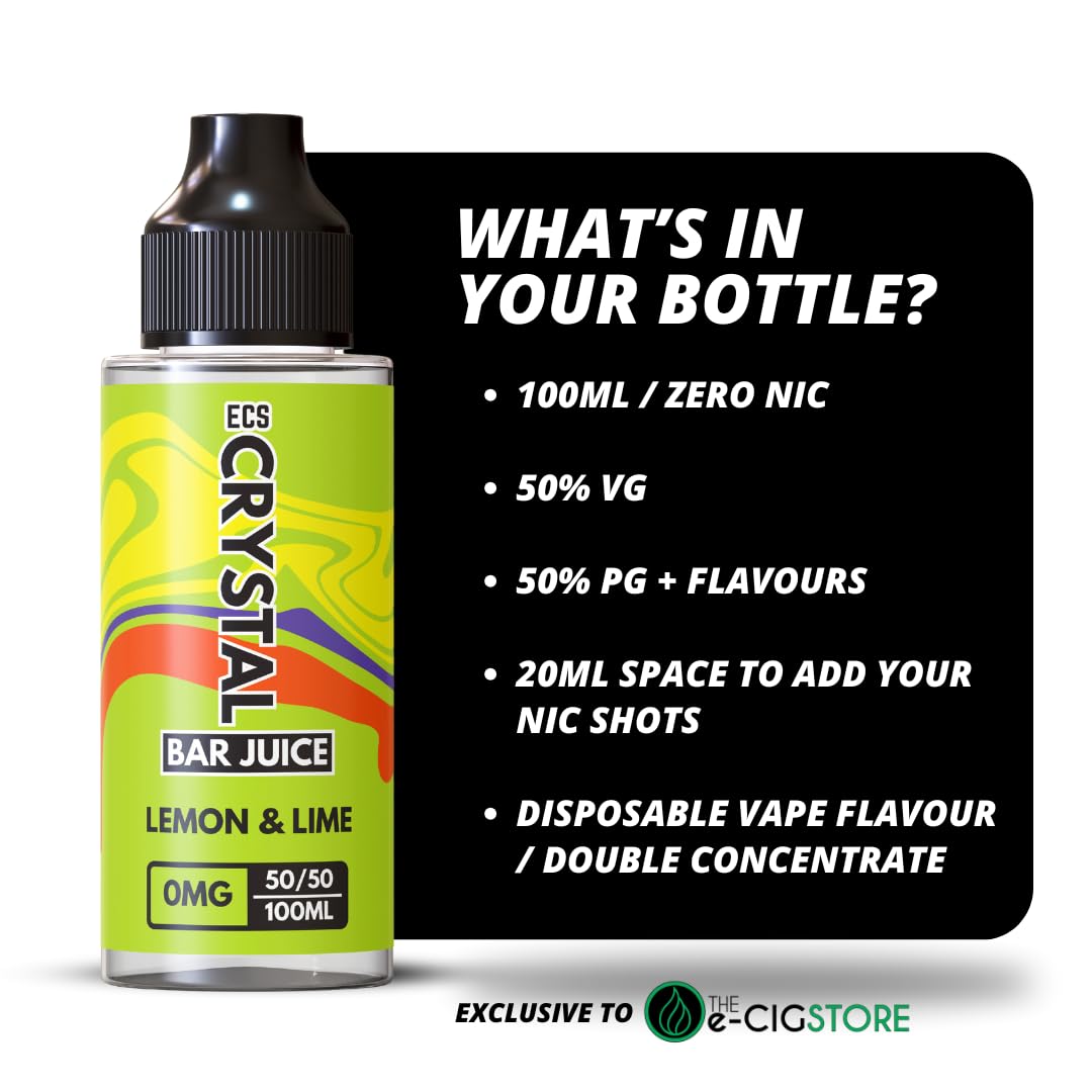 Crystal Bar Juice Lemon & Lime 30,000 Vape Liquid - 50VG/50PG Vape Juice |  0mg with No Nicotine | Premium Flavoured Juice: Amazon.co.uk: Electronics &  Photo