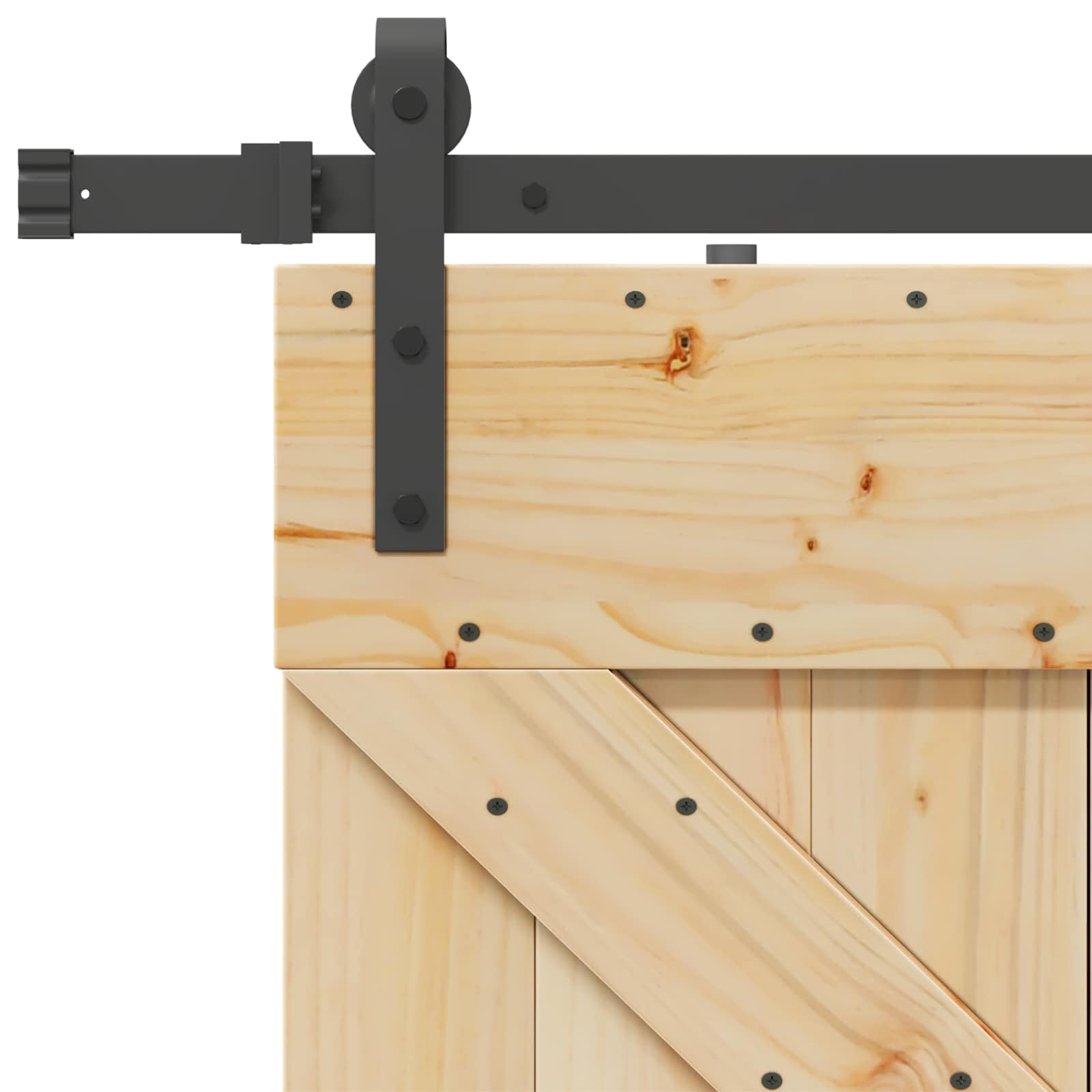 Puerta corredera Narvik de madera de pino maciza natural y negra, 80 x 210 cm, con guía de acero pulverizado para ahorrar espacio en interiores y fácil montaje