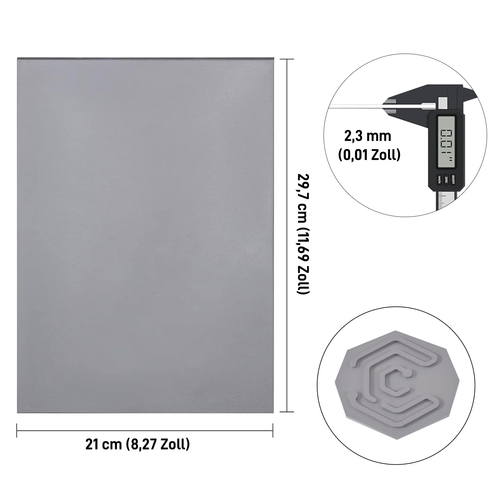 Stempelgummi für Laser, Stempel Gummi zum Lasern A4, Lasergummi Stempelblatt 2 Stück für Lasergravur 2,3mm Dick, Graue Weiche Unterlage für Tinte, Handgefertigte Bastelblöcke