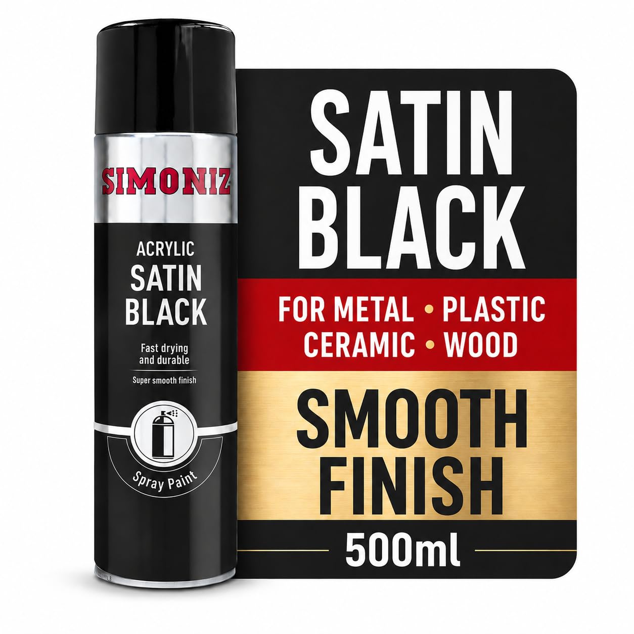 Simoniz Satin Black Spray Paint Acrylic Fast Drying Smooth Finish Durable 500Ml 5011595000097