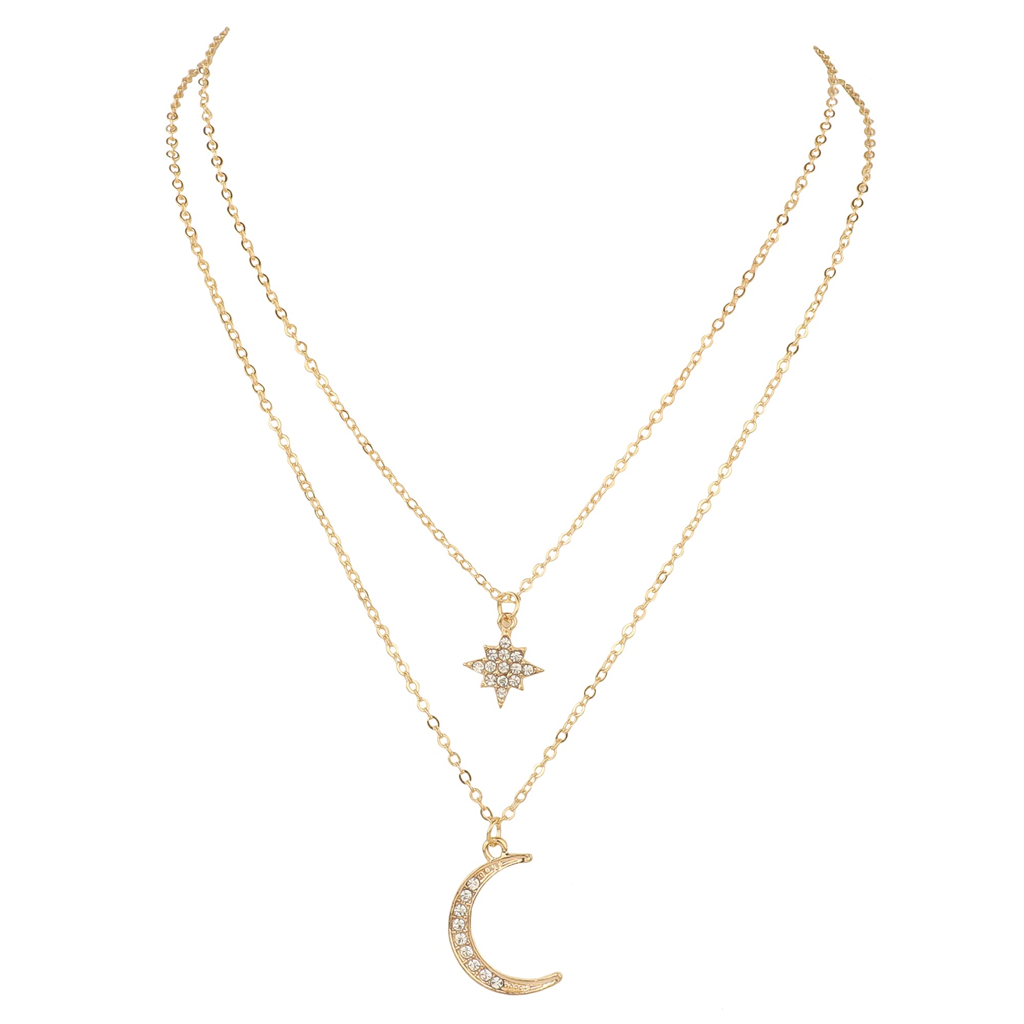 Vembley Stunning Gold Plated Double Layered Star and Moon Pendant Necklace for Women and Girls (B09BR7FSTR) Amazon Price History, Amazon Price Tracker