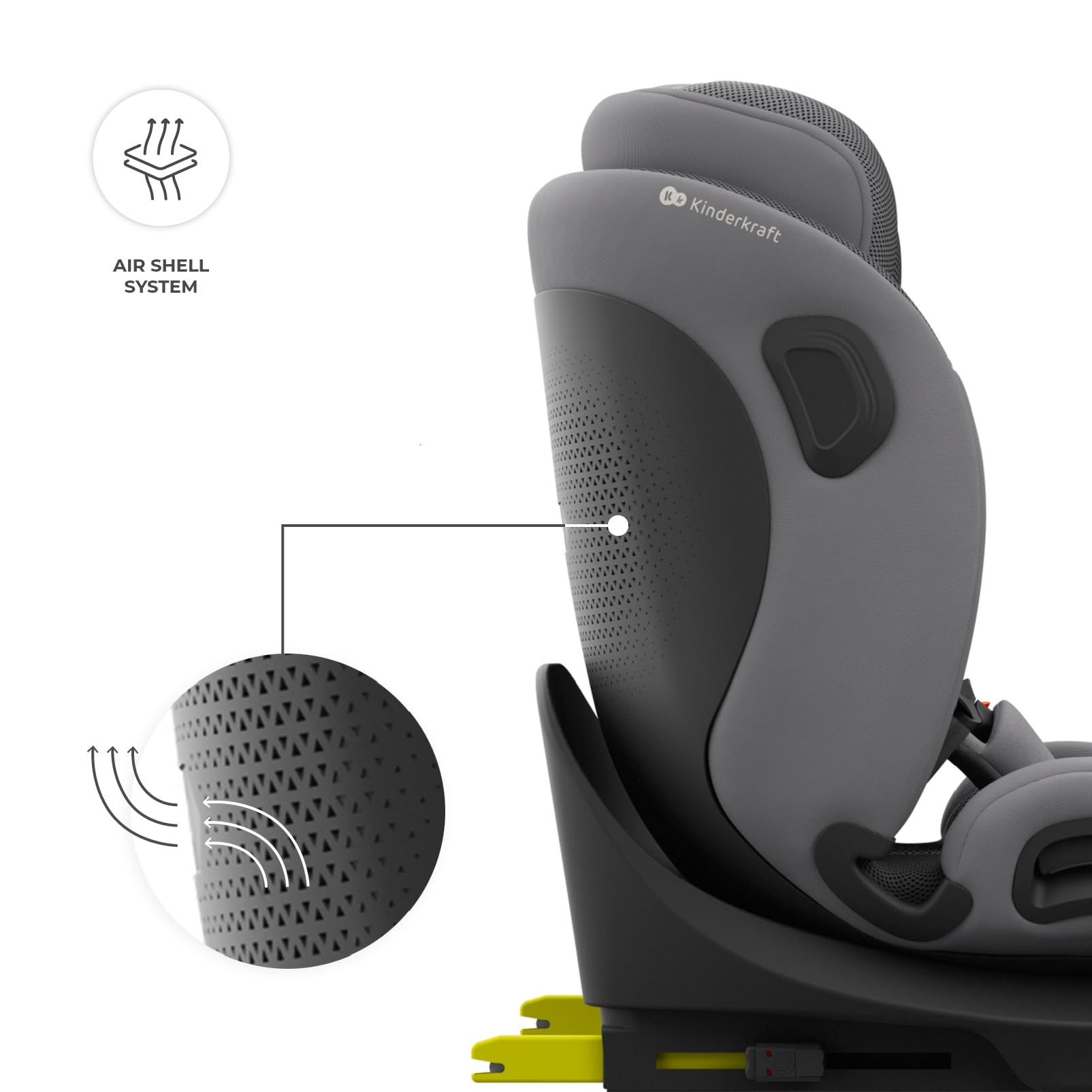 Kinderkraft I-360 2 PRO, fotelik samochodowy i-Size 40–150 cm, obracany 360°, ISOFIX, tyłem i przodem, H-GUARD+, SPS+, EASY SPIN PRO, EASY GROW, od narodzin do 12 lat, Szary
