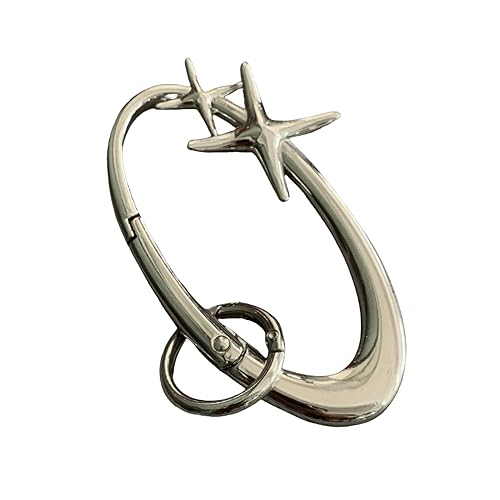 Y2K Cute Star Carabiner Keychain Cool Belt Loop Clip Starlight Heavy Duty Carabiner Clasp Snap Hook Holder Key Buckle - Silver