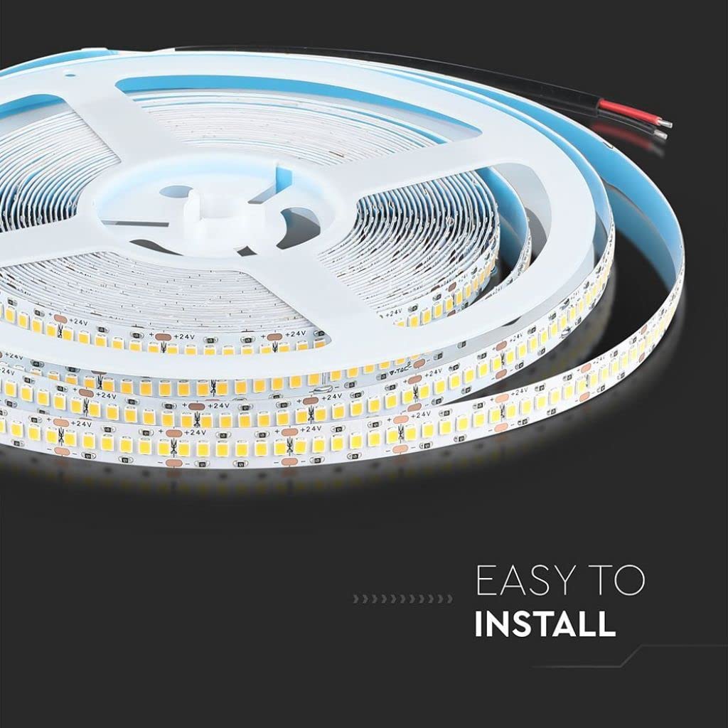 V-TAC Tira LED de interior IP65 impermeable 15 W - 10 metros de longitud - SMD 2835 Alta luminosidad - Luz 4000 K blanca natural - Tiras LED - Tira adhesiva y cubierta de silicona - 12 V