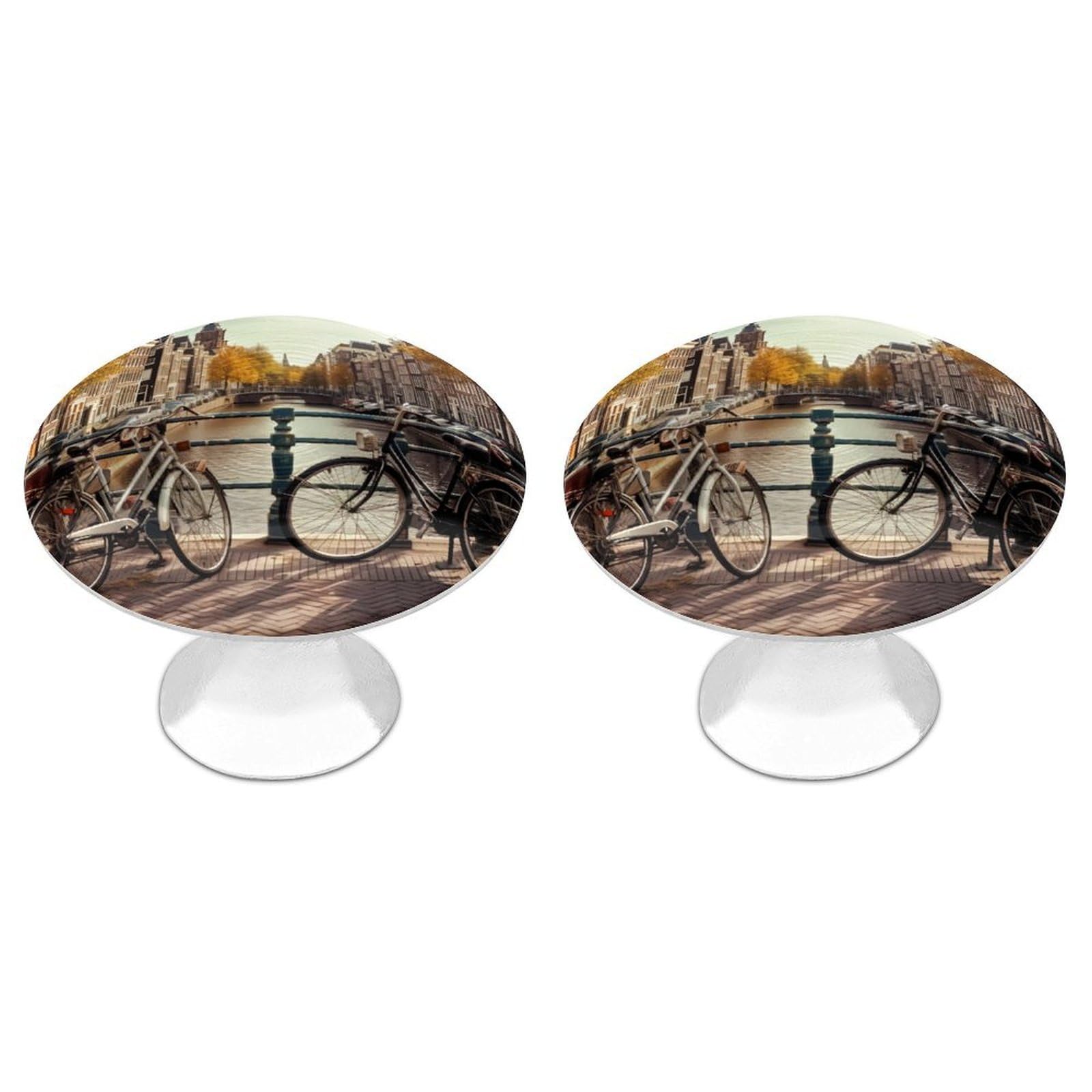 DWVTSLH Bicycles Cabinet Handles 2 Pack Stainless Steel Kitchen Drawer Pulls with Installation Screws Round Dresser Drawer Knobs 1.1 Inch Modern Cabinet Hardware Door Handles