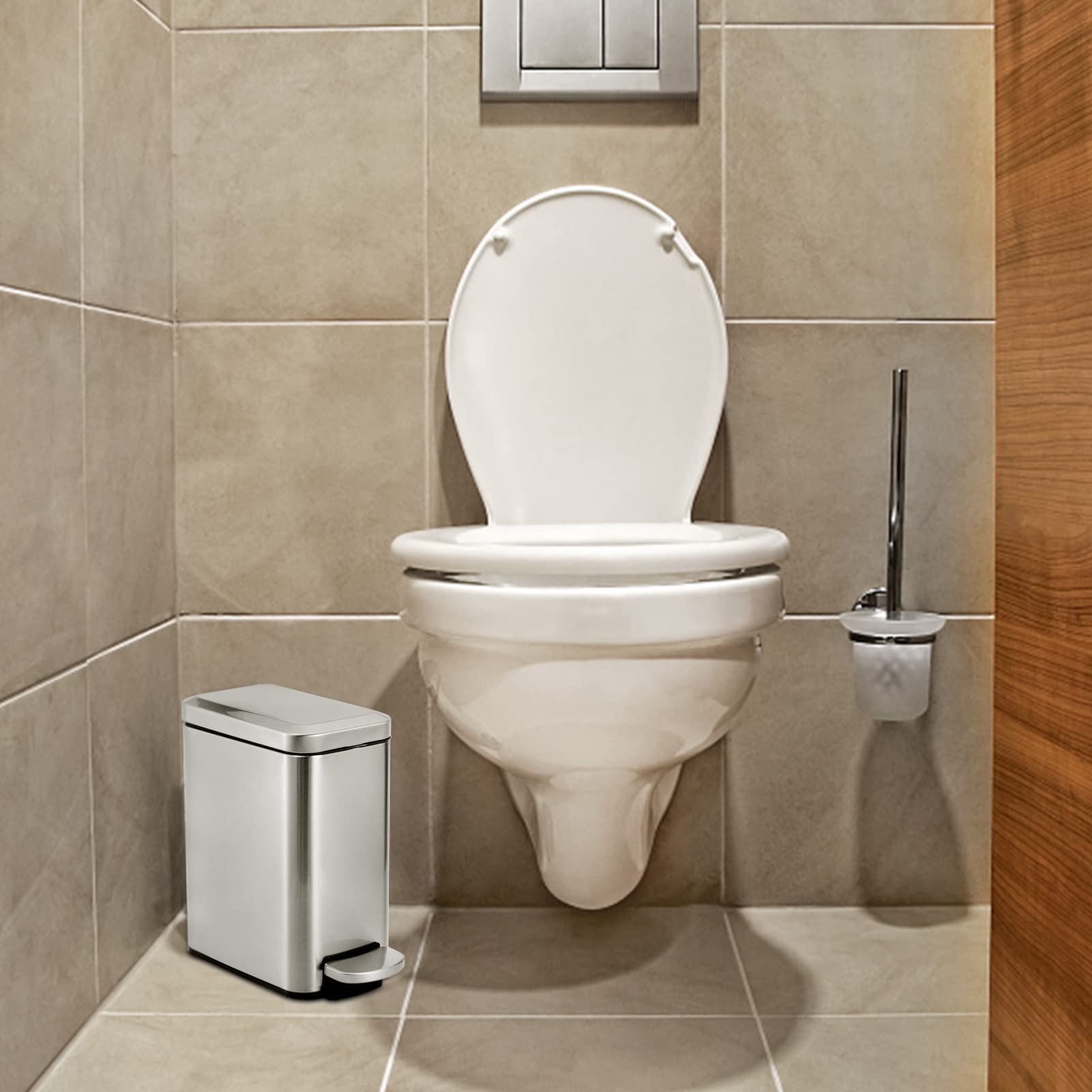 Hiceeden 6 Liter Slim Step Mülleimer mit Deckel, Edelstahl, rechteckig, Mülleimer mit tragbarem Inneneimer für Küche, Bad, Schlafzimmer, Wohnzimmer, Esszimmer, Büro