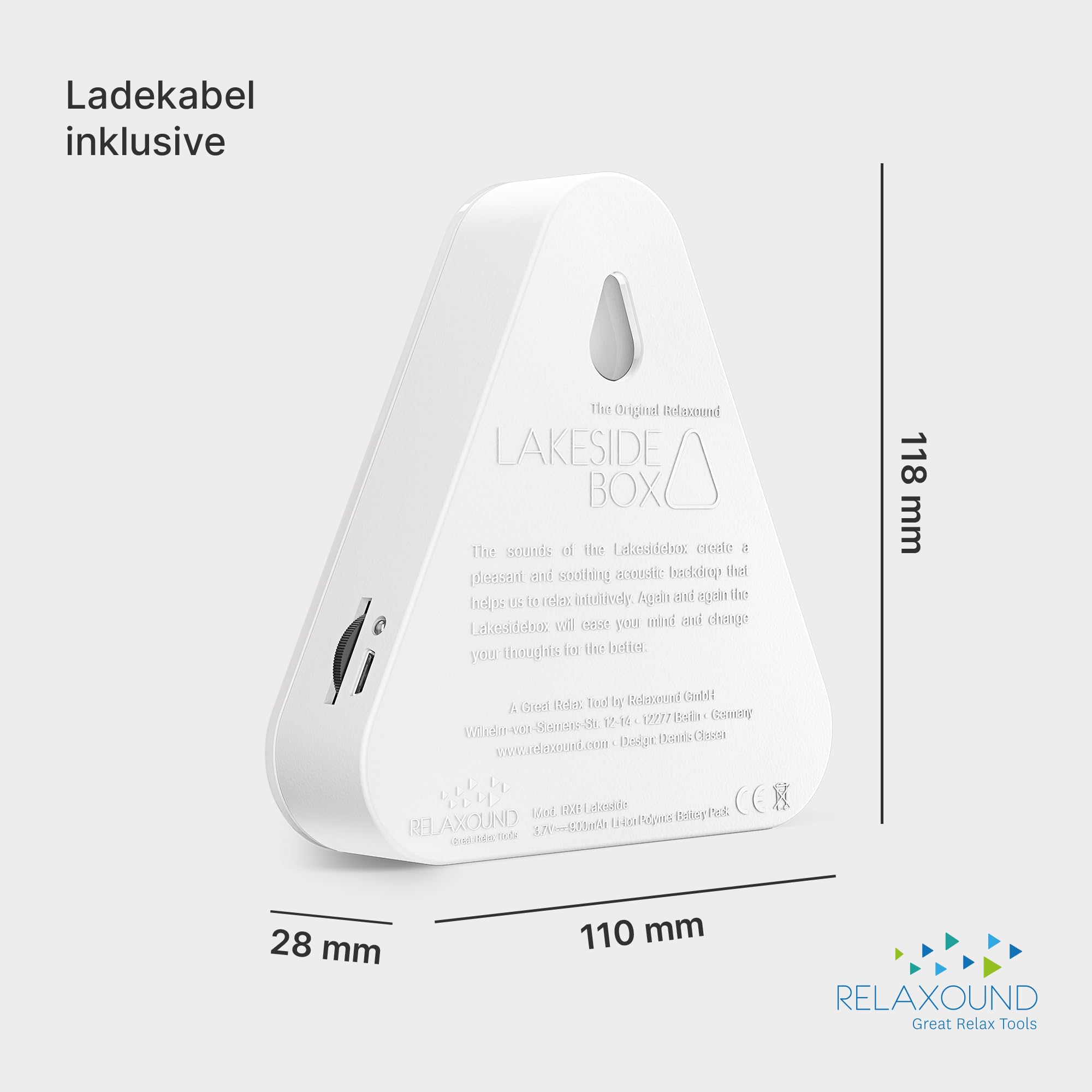 RELAXOUND ORIGINAL Lakesidebox White – Moderne Naturgeräusche Box – Entspannende Waldsee-Atmo – Bewegungsmelder mit Sound – Naturgeräusche Soundbox