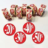 Affichesstore 30290 4 Rouleaux de 500 Étiquettes Autocollantes Rouges   Ø 25mm   Adhésives   Brillantes   Stickers  20% /  30% /  40% /  50% pour Remise/Promotion/Soldes