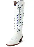 SIFINELAR Cowboy Bootsfor Women,Embroidery Knee High Cowgirl Boots, Pointed Toe Chunky Heel Western Boots White 10