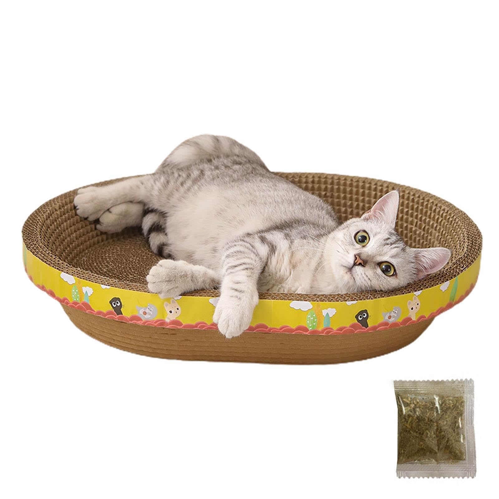 Cama antiarañazos para Gatos Ovalada – Alfombrilla antiarañazos para Gatos | de cartón ondulado, cuenco antiarañazos con hierba gata, cama antiarañazos para gatos, cojín relajante, cuna, protege