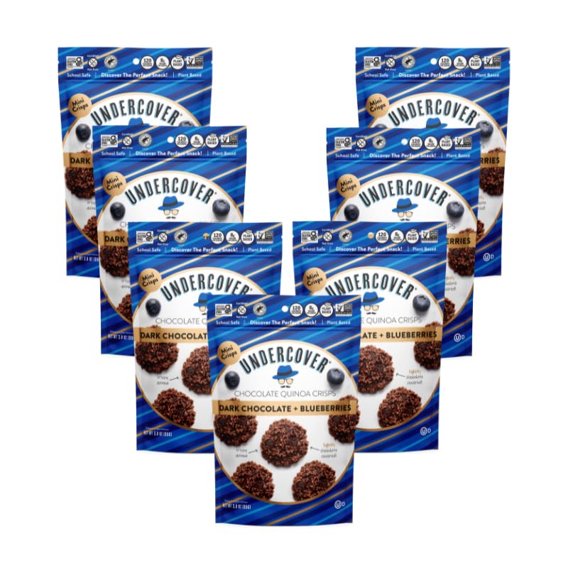 Undercover Chocolate Quinoa Crisps - Dark Chocolate + Blueberries | 7-Pack, 3oz Bags of Mini Crisps | Gluten Free, Nut-Free, Allergen Friendly, Kosher