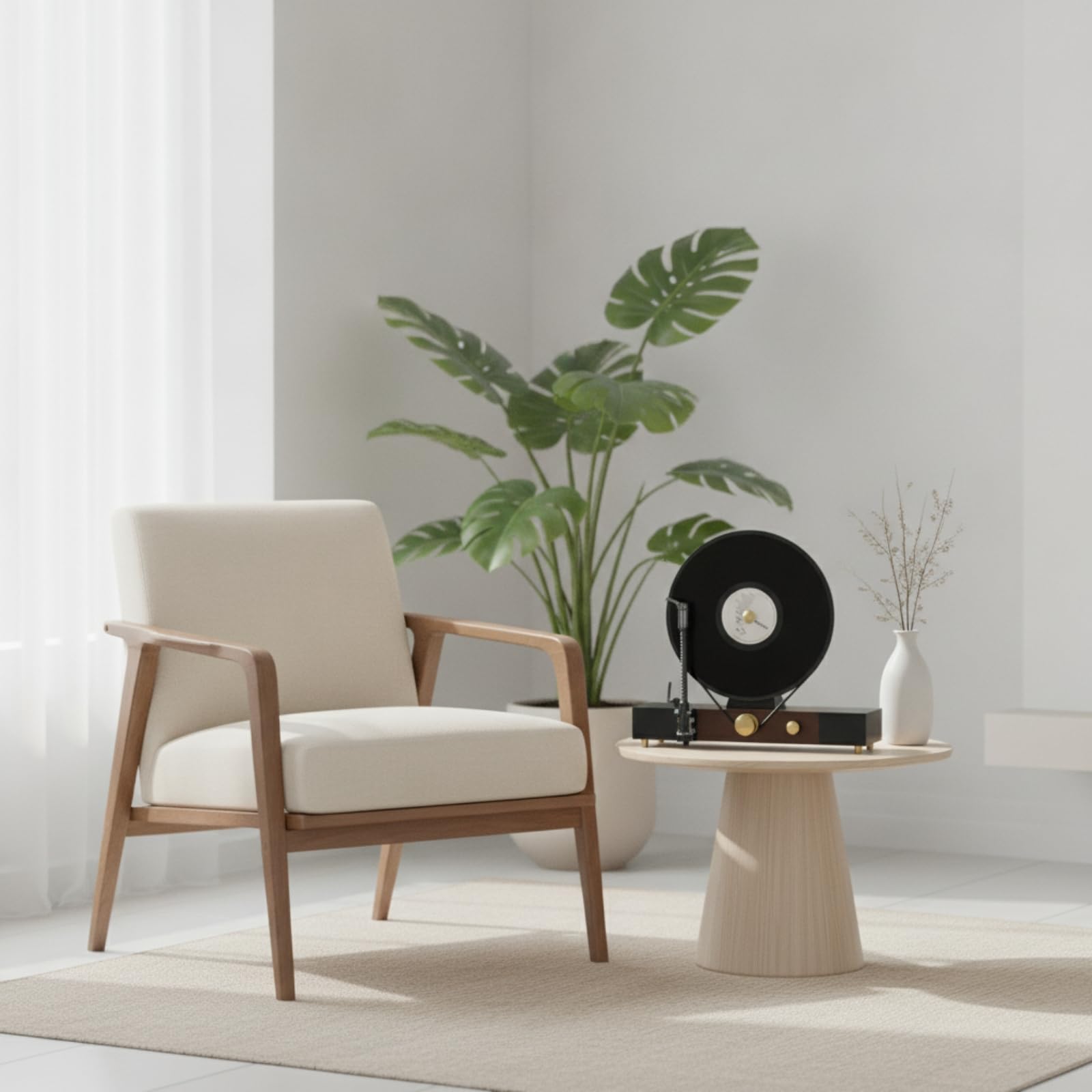 Harilla Giradischi Simulato Scultura Giradischi Vinile Ornamento Musicale Decorazione da Tavolo con Braccio Tono E Disco Verticale Struttura Stabile in Lega