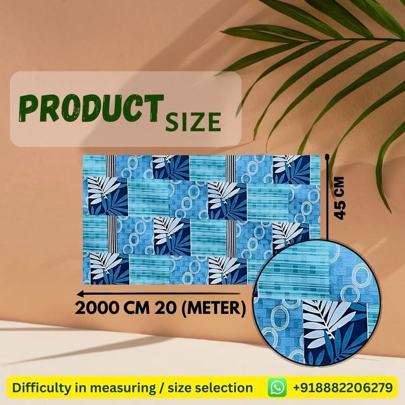 Image of Anti-Slip Kitchen Shelf Liner - Meter Roll, Waterproof Multipurpose Mat for Fridge, Cabinet, Drawer, Trolley & Bathroom - Easy to Cut Floral Blue Print (Blue, 20 Meter)