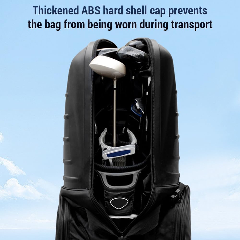 Pongnas Golf Travel Bag, Folding Golf Aviation with Reinforced Wheels and Hard Top, Large Main Compartment and 2 Side Pockets for Golf Gear Storage