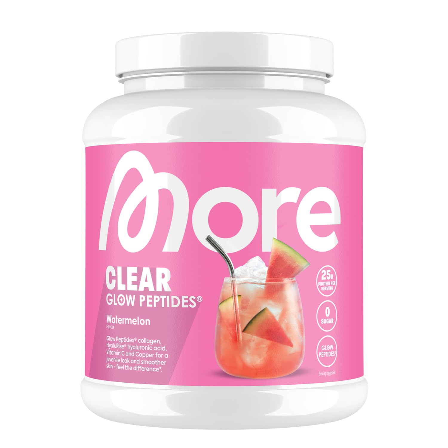 MORE Clear Glow Peptides, Wassermelone, 600 g, unterstützt Muskeln, Haut, Gelenke, Sehnen und Bänder - made in Germany