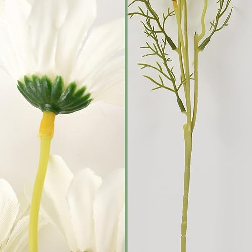 Miniatura 6 de 6 paquetes de margaritas artificiales de seda sintética de 21 pulgadas con tallos para decoración del jarrón del hogar y el jardín (blanco)