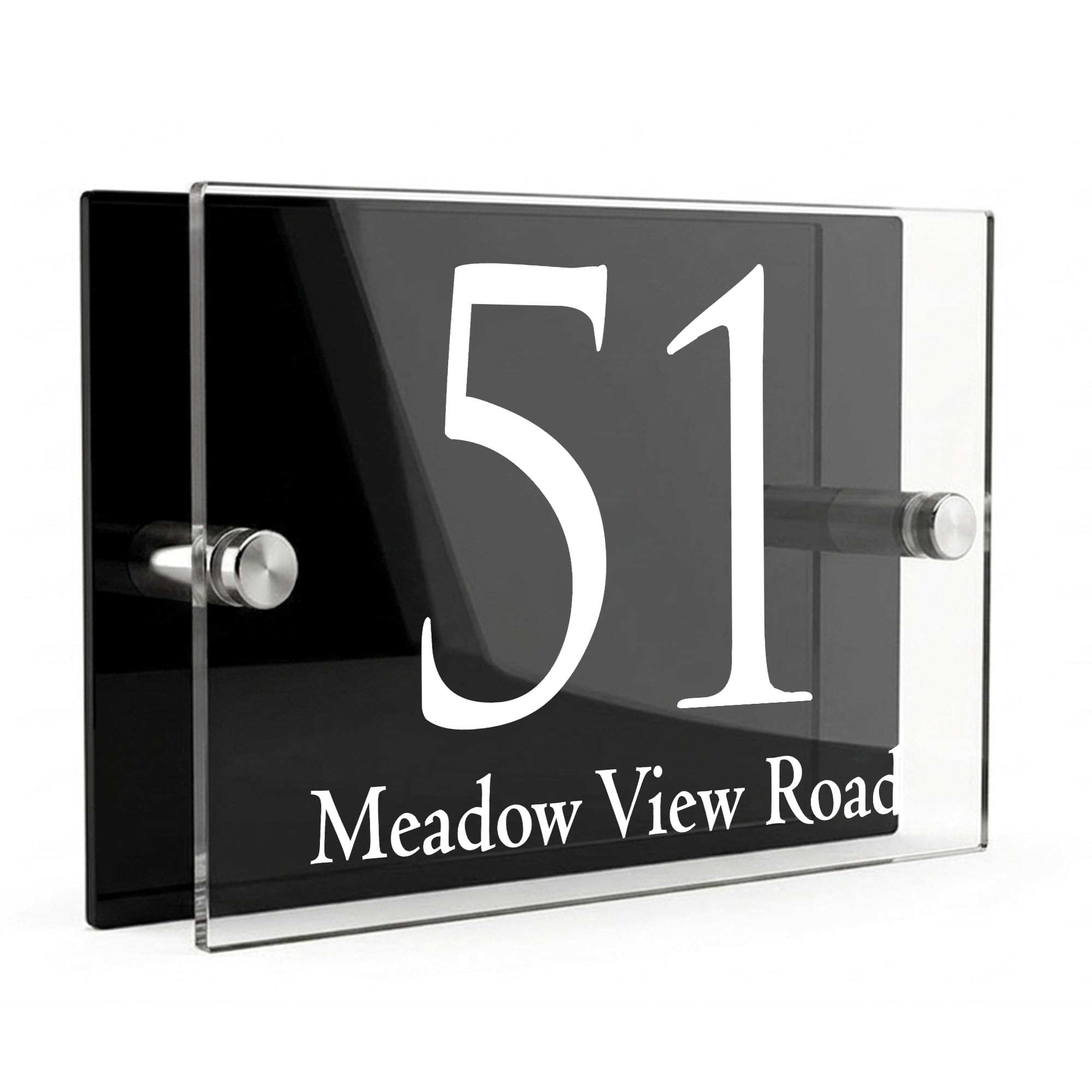 Housics Personalised House Number Sign, Black Acrylic, 200x130mm, Design 4