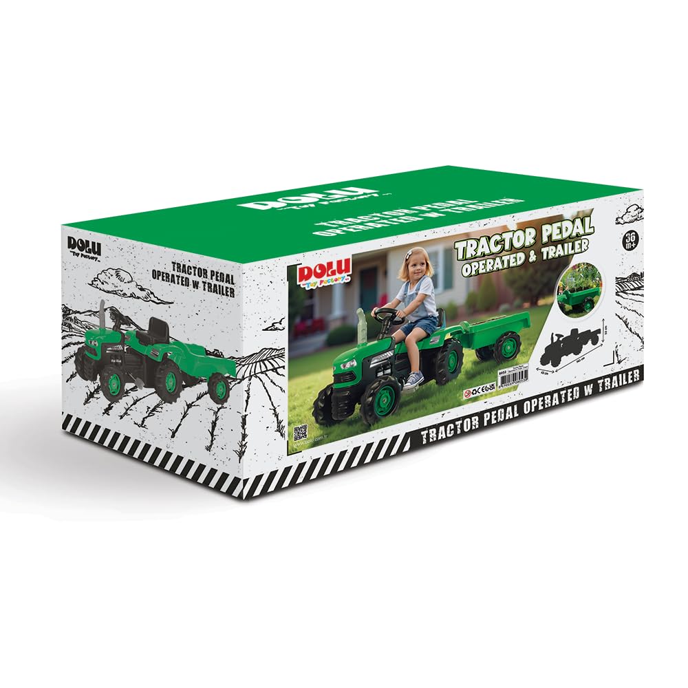 Dolu Oyuncak 8053 Trattore con Pedale Ride On Con Rimorchio, Verde
