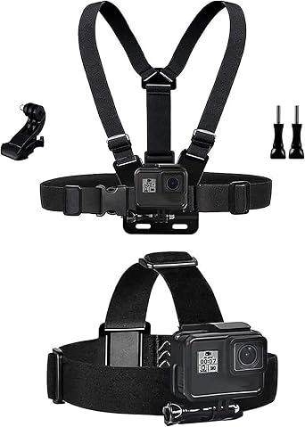 TEKCAM Elastic Chest and Head Harness for GoPro AKASO DJI Osmo | for Go Pro Hero 13 12 11 10 9 8 7/AKASO EK7000 Pro/WOLFANG/Apexcam/Jadfezy Action Camera Waterproof Chest Mount Head Strap