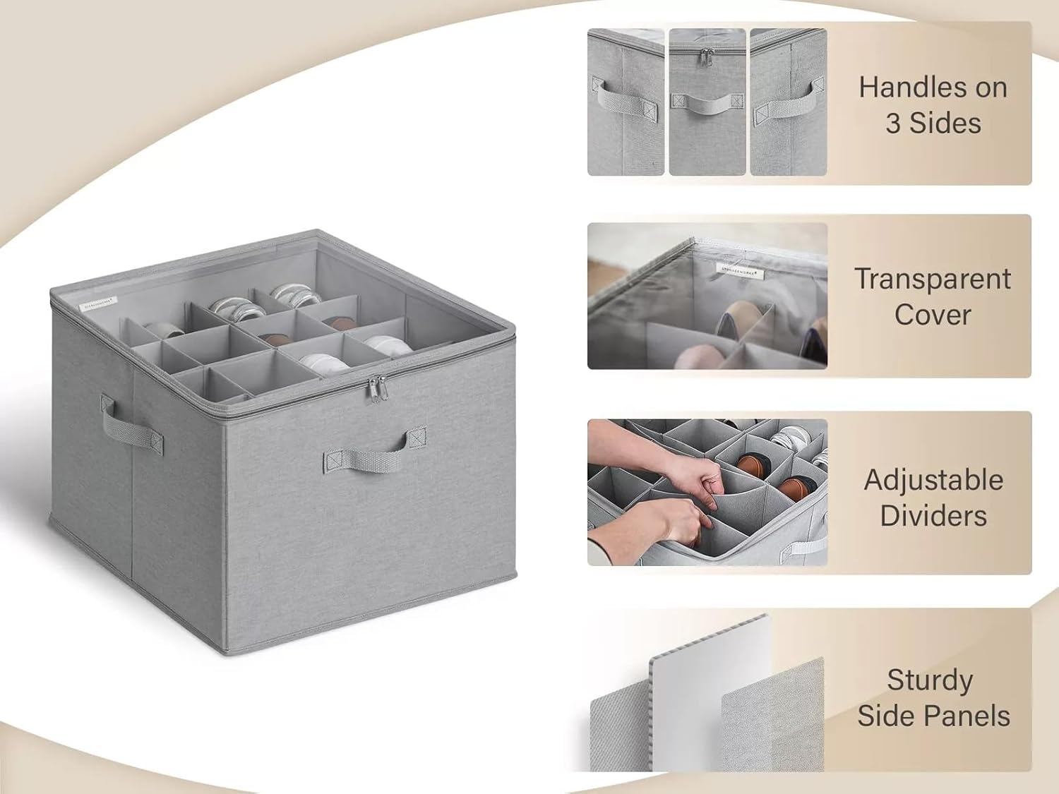 Shoe Organizer Storage Box with 16 Adjustable Compartments, Foldable Dust-Proof Design with PVC Clear Cover for Boots, Heels, and Sneakers