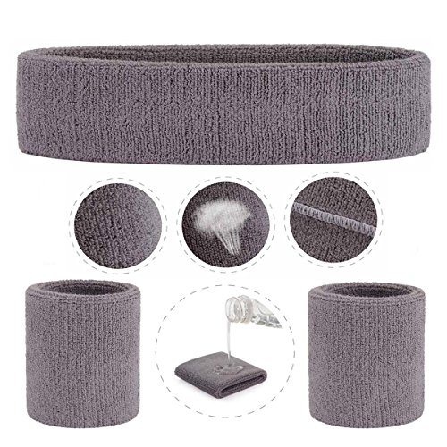 Image of ONUPGO Sweatband Set Sports Headband Wristband Set Sweatbands Terry Cloth Wristband Wrist Sweatband Headbands Moisture Wicking Sweat Absorbing Head Band