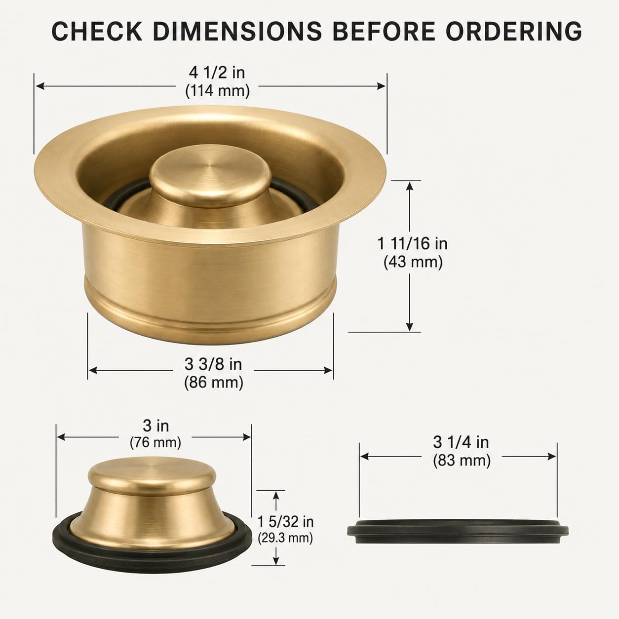 Abflussflansch für Teka TR 50.1, Stopfen-Set in gebürstetem Gold