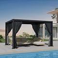 BESUNYST Louvered Pergola 10'×13', Aluminum Pergola with Adjustable Roof, Pergolas with Curtains and Netting, Modern Outdoor Pergolas for Patio, Deck, Backyard, Black (10'×13' with Curtain)