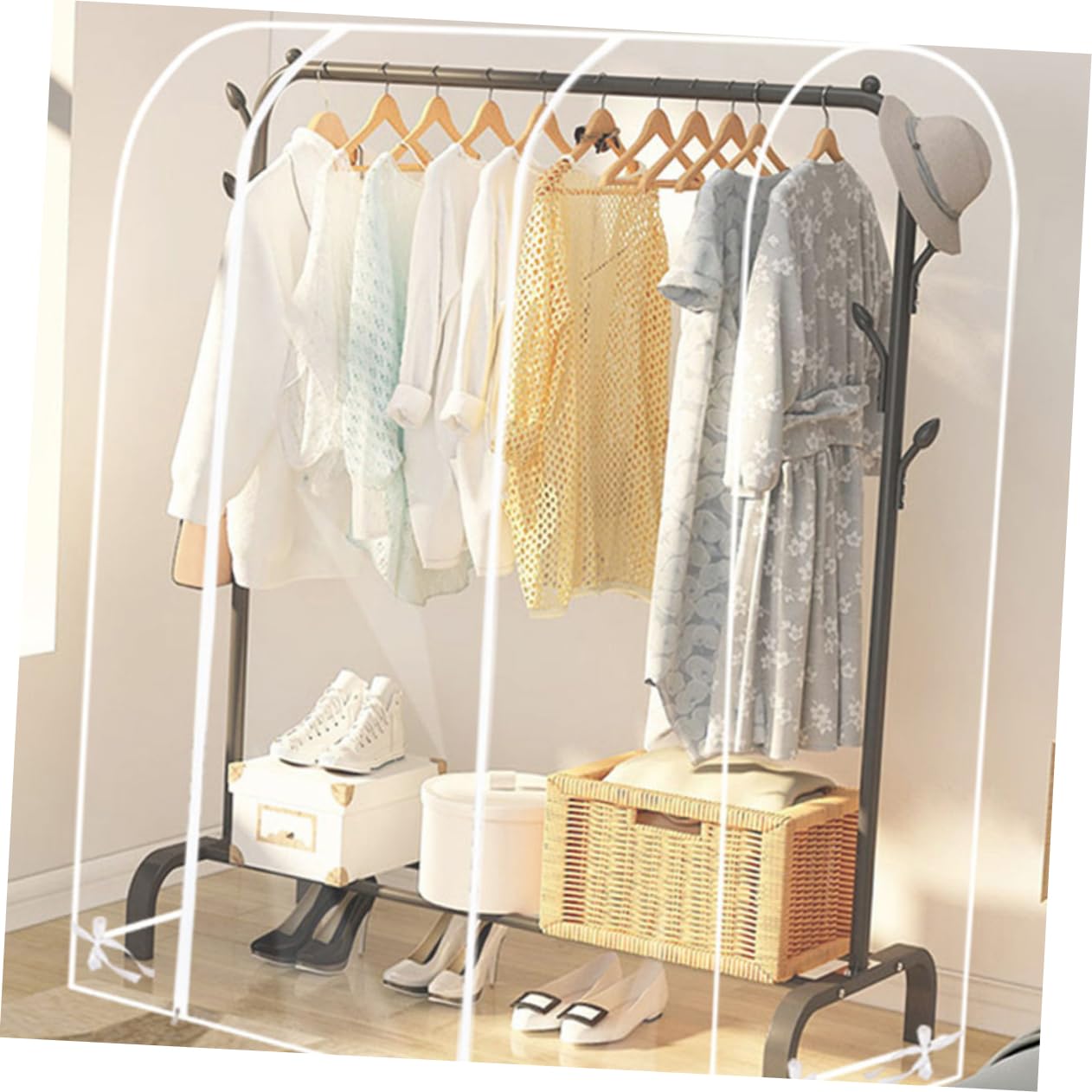 Transparente Kleiderständerabdeckung 180x50x150 Cm aus Kunststoff | Kleiderstange und Rollgestell, Leicht und Tragbar, Schützt Kleidung vor Staub