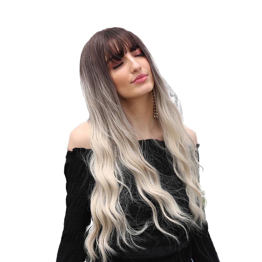 26'' Graceful Women Long Curly Wavy Ombre Wigs with Bangs for Daily-image-18