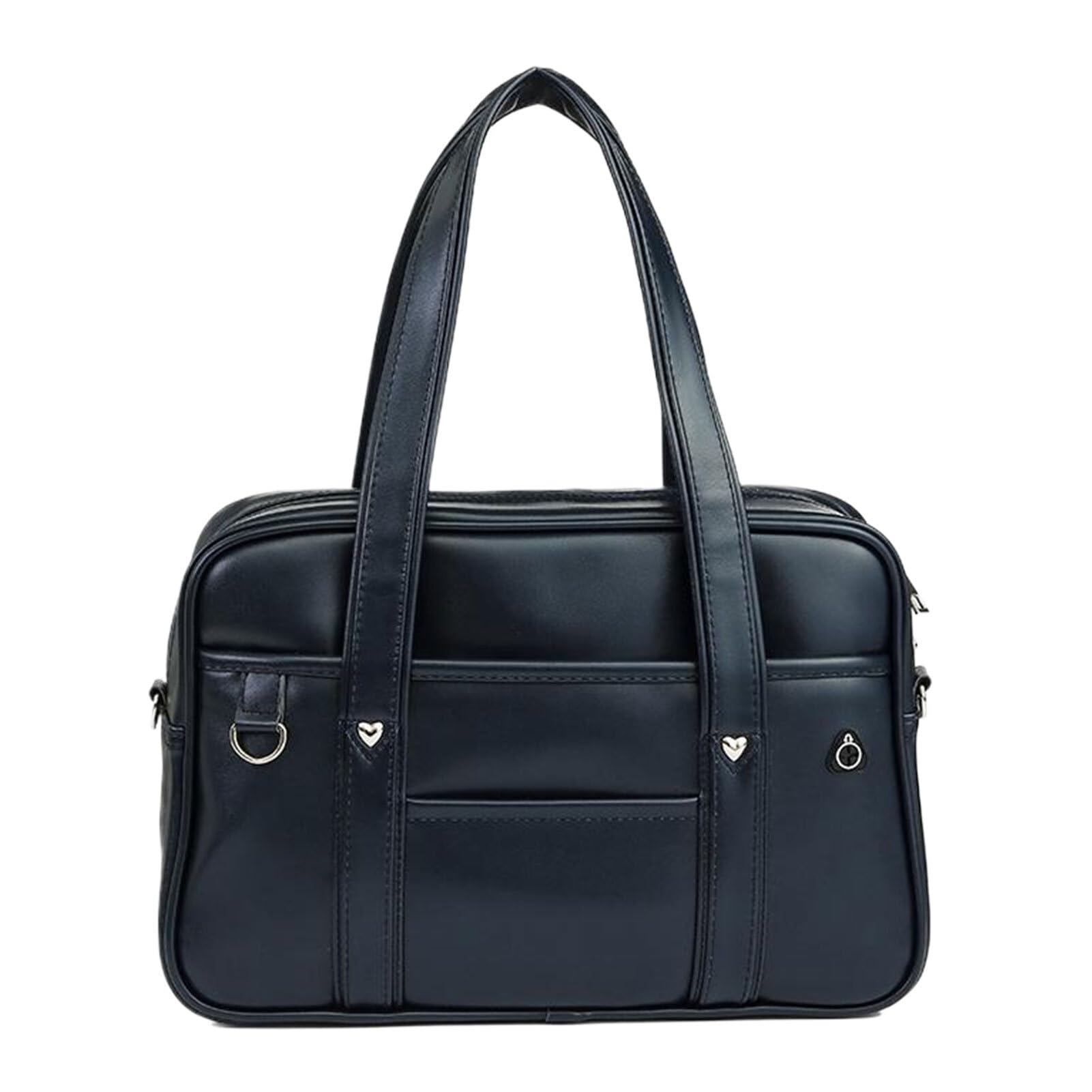 Sac à Main école Japonais En Cuir PU - Noir, Dimensions ~40x25x13 Cm - Avec Trou Pour Câble Casque, Style élégant Et Pratique Pour Filles, étudiantes