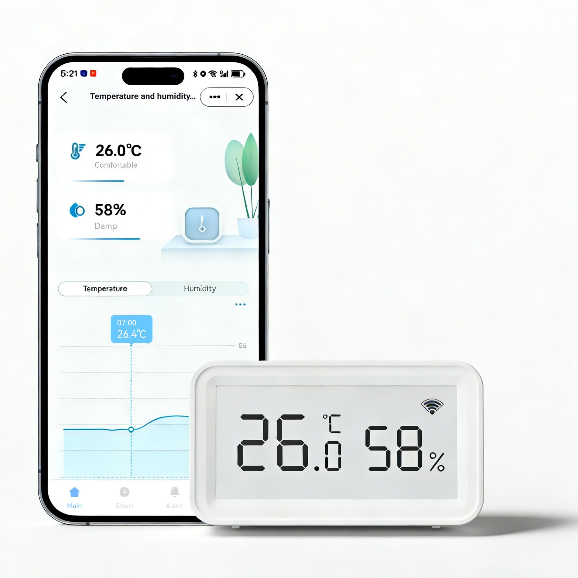 WLAN Temperatur-Feuchtigkeitssensor: Kabelloser Hygrometer-Thermometer mit LCD-Display, App-Benachrichtigung, Datenspeicherung & Export, kalibrierbar, Digitale Überwachung für zu Hause