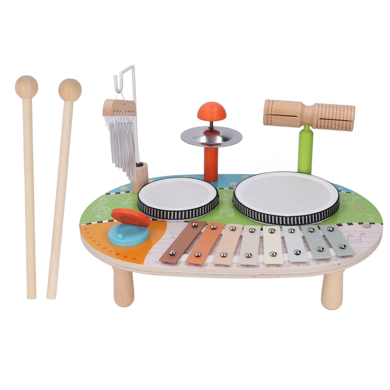 Juego de Batería para bebé con Campanas de Viento, Juguete Musical Educativo para Habilidades Cognitivas y Aprendizaje del Ritmo para Niños, 14,76 X 10,24 X 9,84 Pulgadas