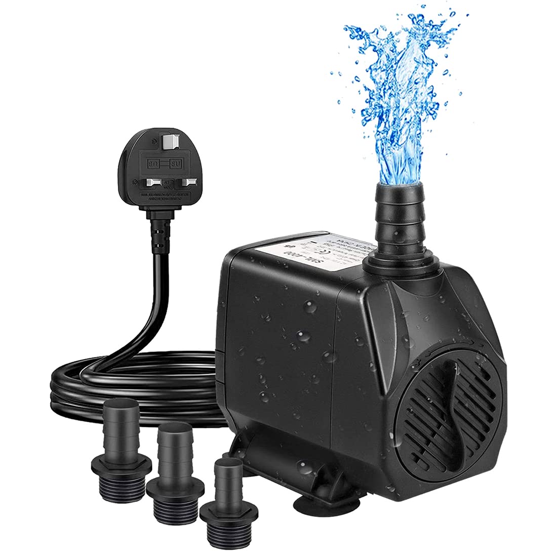 Opduo Black 60W Submersible Pump, 800Gph 3000L/H Ultra-Quiet Fountain Water Pump, Detachable And Cleanable Water Pump Replacement Pump For Pet Fountains, Hydroponics With 6.56Ft Power Cord And 3 Nozzles