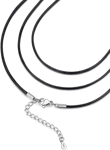 1,5/2/3 mm Collier Cuir Noir Ajustable pour Femme Hom FaithHeart