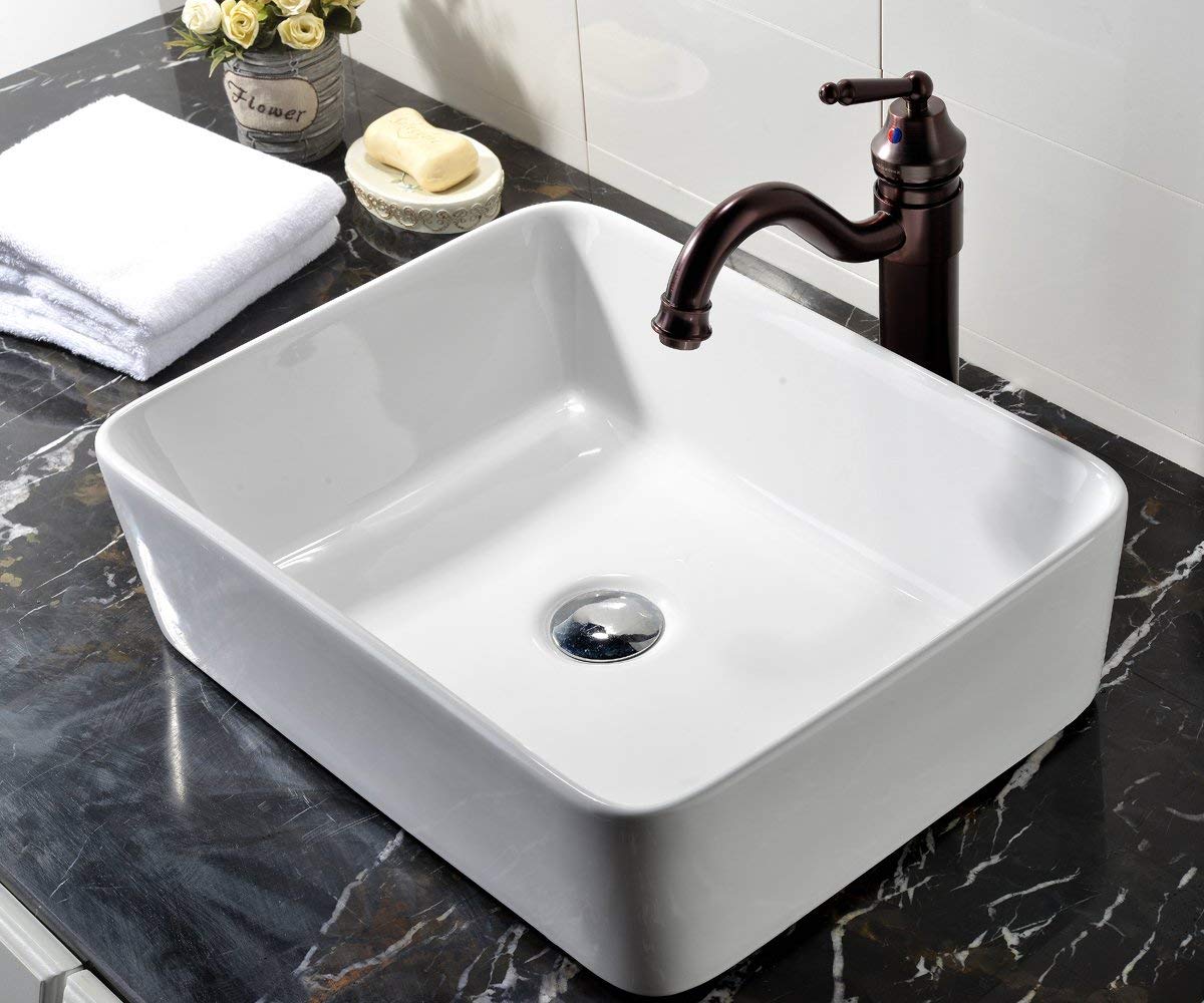 Table n Rectangle Shape Glossy Finish Counter Top Tabletop Super Ceramic Bathroom Sink Wash Basi (White, 19 x 15 Inch) 3
