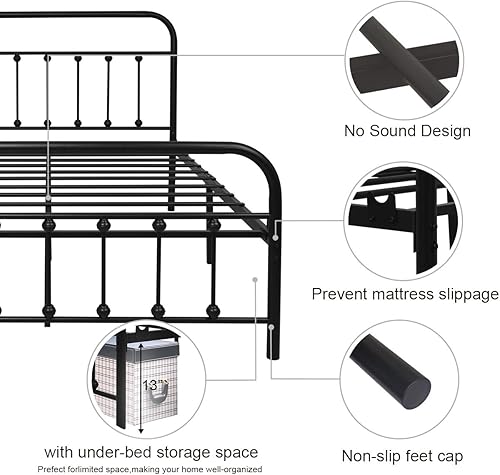Miniatura 6 de Marco Urodecor 9013 de cama, de metal, con cabecera y base de colchón Negro -,Marrón (Rustic Brown),Blanco