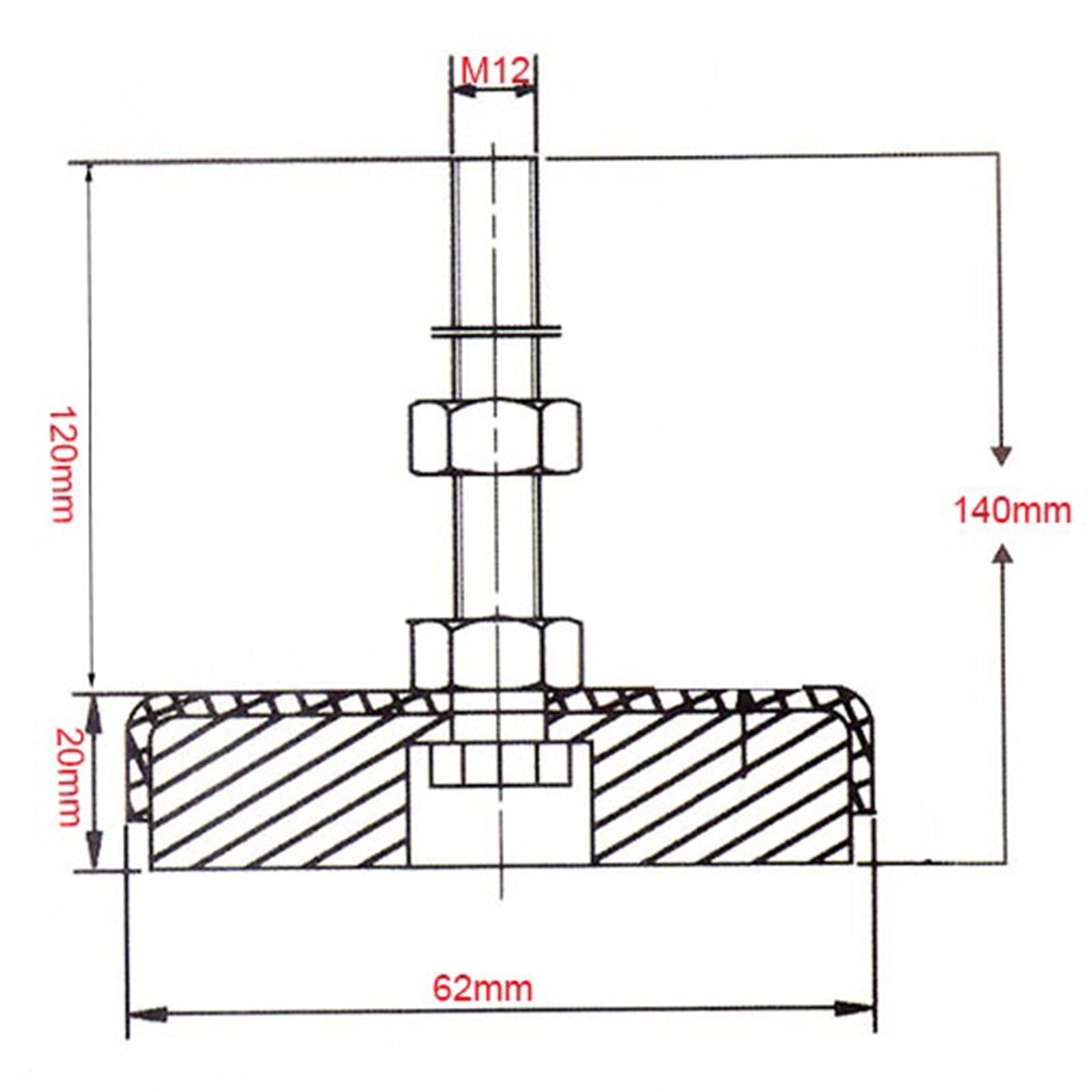 pies ajustables， 4 patas de mueble ajustables con rosca M12 x 120 mm, base de 62 mm de diámetro, patas niveladoras articuladas for cocinas y garajes.