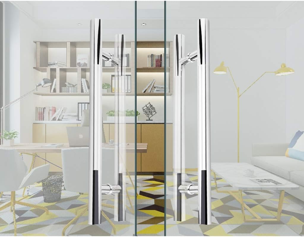 Polished Brushed Stainless Steel Round Pipe Glass Door Push-Pull Handle,Wooden Barn Door Sliding Handle,7 Sizes(80×60cm) (Size : 60x40cm)