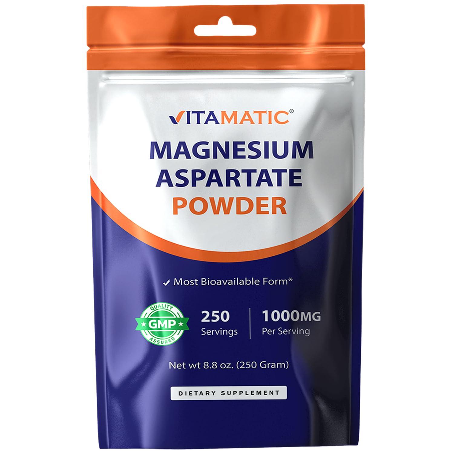 Vitamatic Magnesium Aspartate 1000mg per Serving Supports Muscle, Joint, and Heart Health 250 Grams - 250 Servings