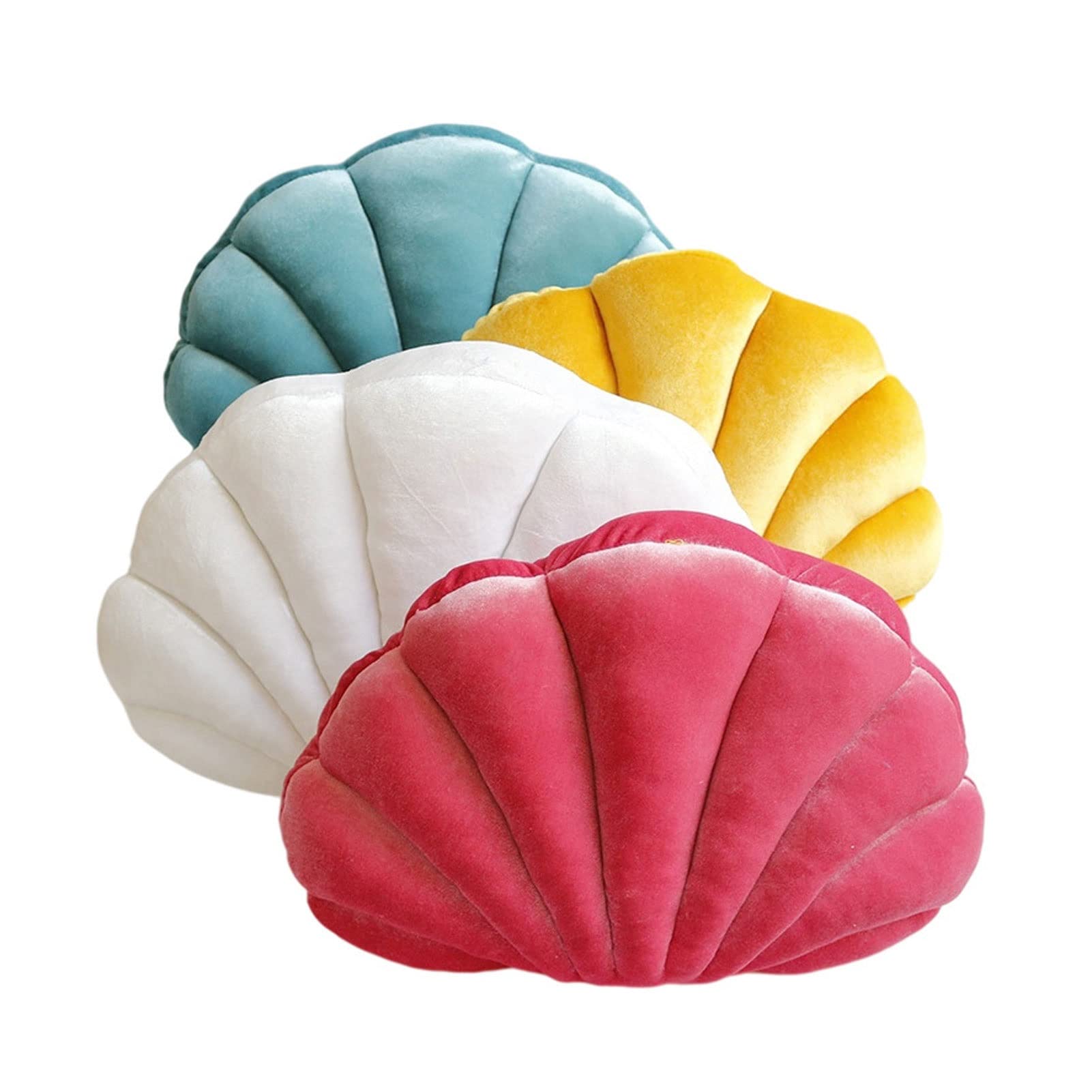 XAMIO Velvet Shell Shaped Throw Pillow, Firm Stuffed Oceanarium Cute Home Decorative Cushion, For Bed Couch Bedroom Office Beachy(4pcs)