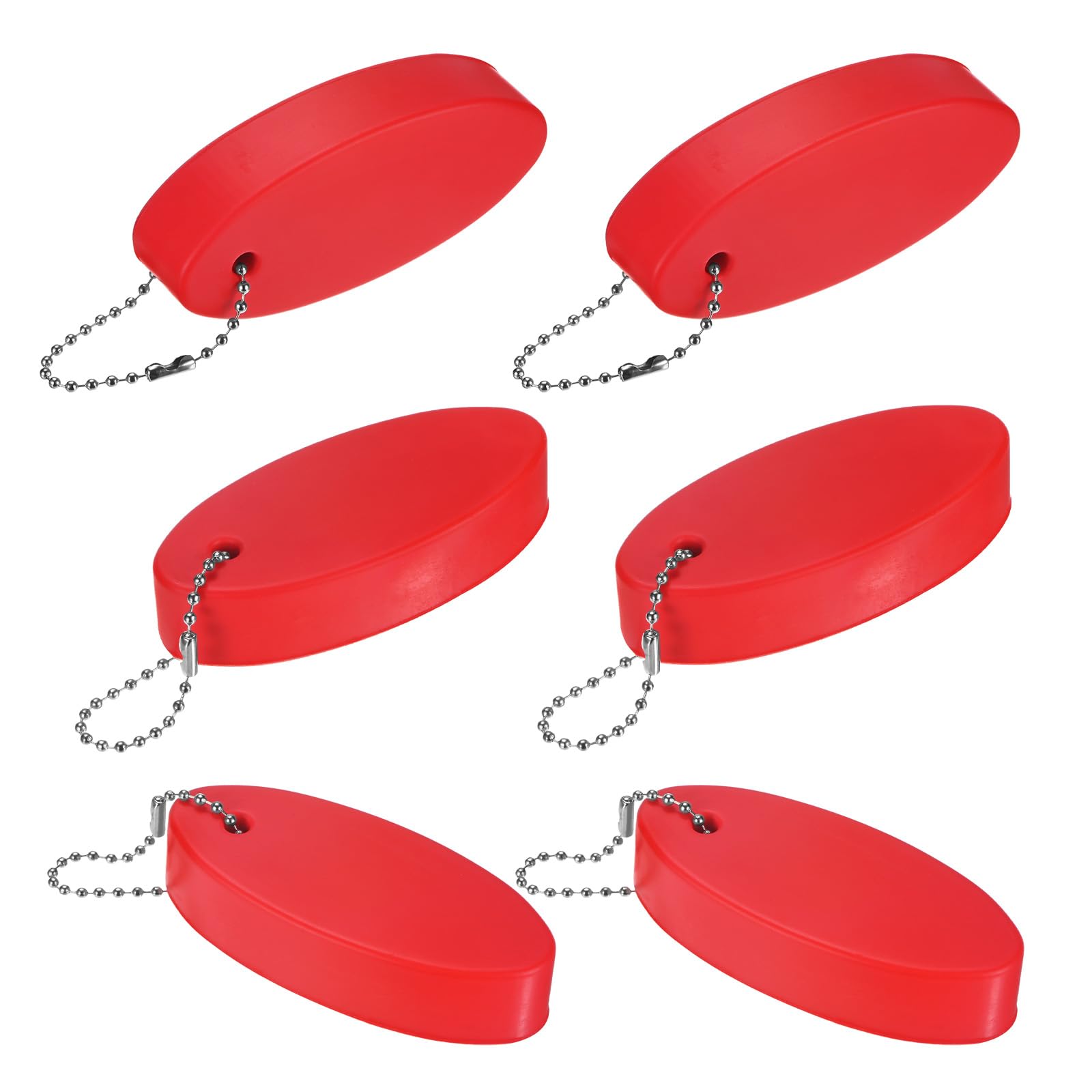 M METERXITY 6-Pack Floating Key Chain for Boating, Waterproof Bright Color Key Rings for Outdoor Water Sport/Fishing/Surfing/Sailing, Oval Shaped PU Foam Floating Keychains [Red]
