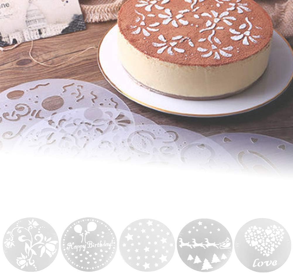 Fdit 5PCS Plastic Baking Tool Cake Stencils Decorating Cake Spray Stencil Template Cake Decorating Tools for Birthday Wedding Cake Decoration