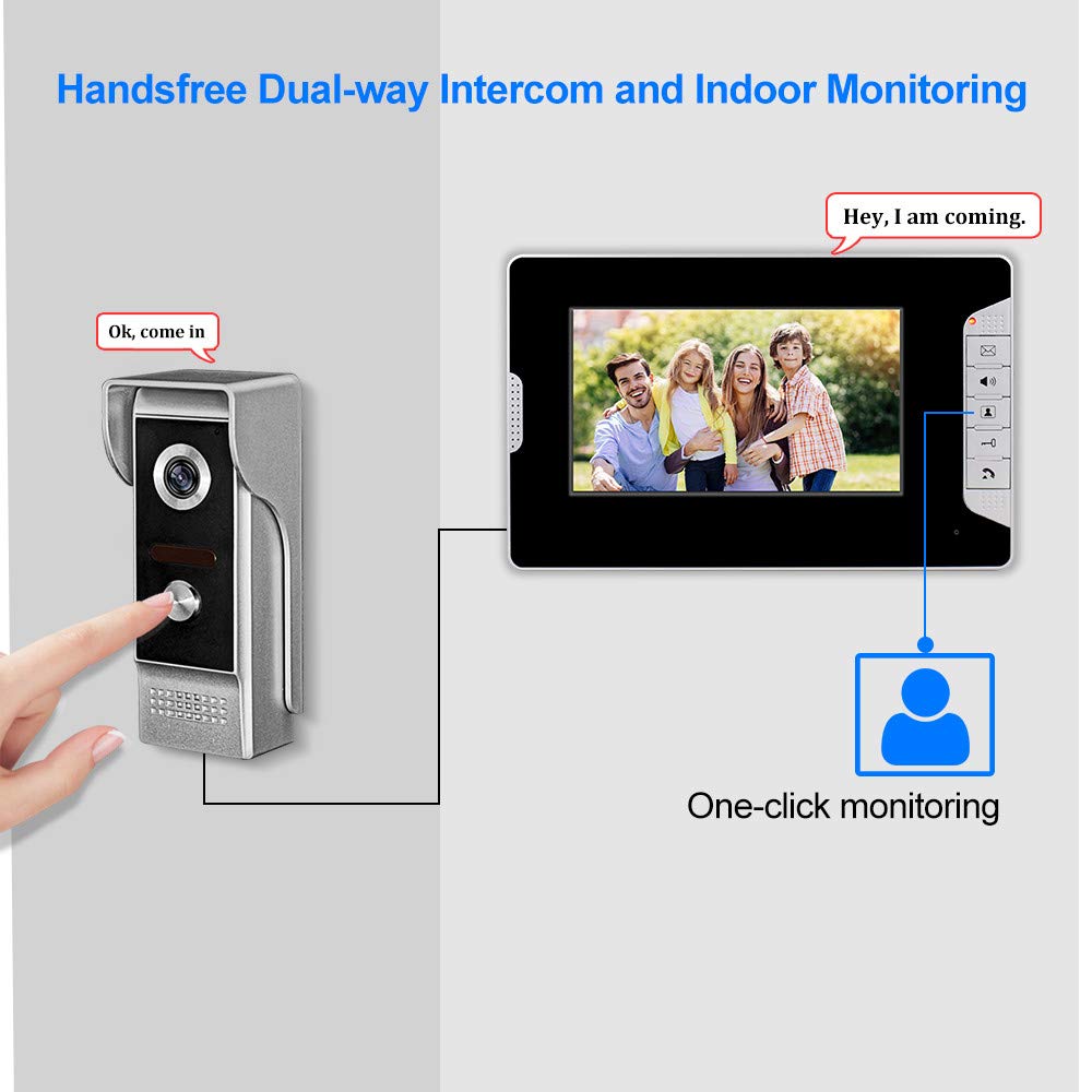 7 Pulgadas de Doble vía de Intercomunicacion por Cable, 110-240V Cámara de Vision Nocturna,Pantalla LCD TFT,Soporte de Desbloqueo,Vigilancia,para Villa Casa Oficina Apartamento