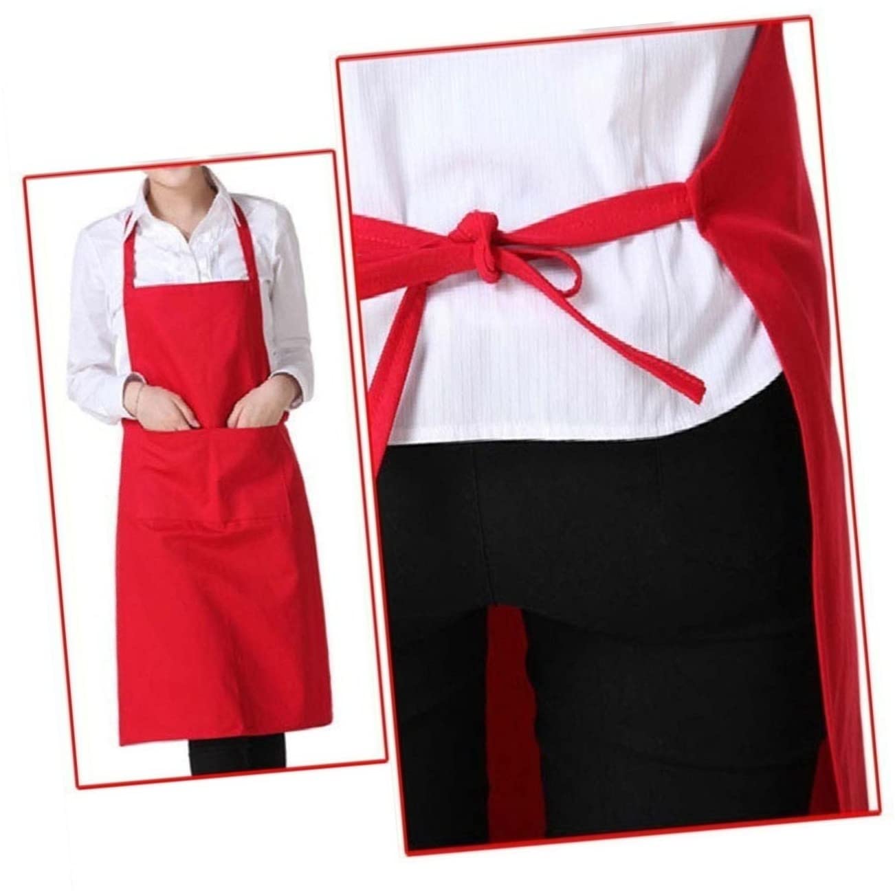 DECHOUS 6piezas Delantal De Cocina Bolsillo Para Hogar y Restaurantes Diseño Sin Mangas Fácil De Limpiar Color Rojo
