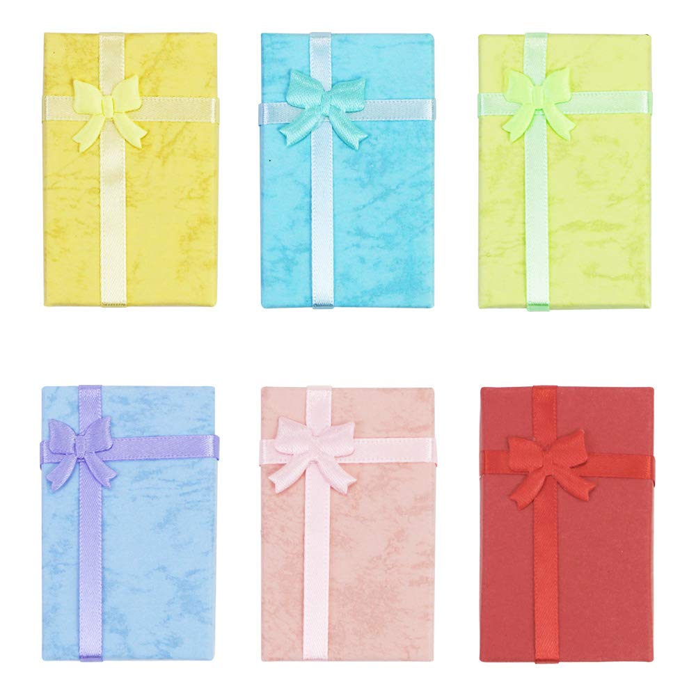 SKPPC 24 Stück Papier-Geschenkboxen mit Deckel und Schleife für Schmuck, Ringe, Uhren, Halsketten, Ohrringe und Armbänder, Geschenkverpackung, 6 Farben