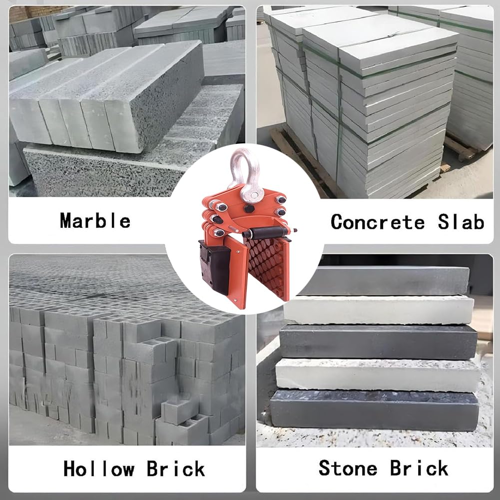 Pinza de elevación para Piedra con mordazas de Goma Antideslizantes, 800 kg, Resistente, para Placas de mármol, cerámica y hormigón.,C