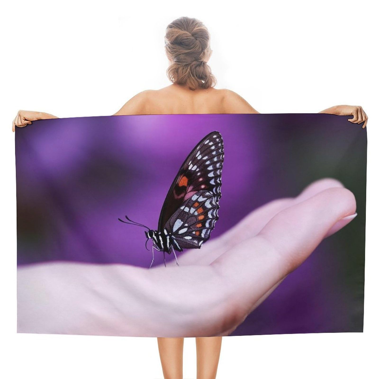 LSRCPD Beach Towels Butterfly On Finger Swimming Pool Camping Bath For Men Women 80X130Cm