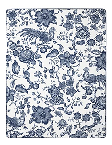 Villeroy & Boch® Wohndecke Paradiso Navy-Peony I Flauschige Kuscheldecke aus Baumwollmischgewebe in blau-Weiss I Sofa-Decke in 150x200 cm I nachhaltig produziert in Deutschland I Jubiläums Edition